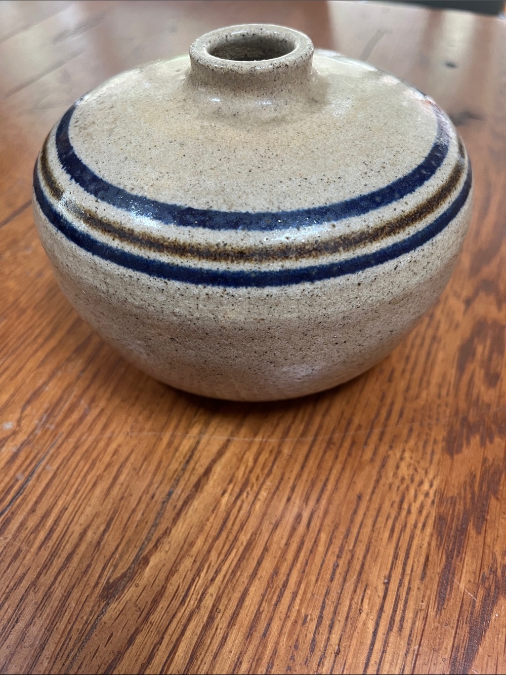Handcrafted Stoneware Vase with Navy Stripe